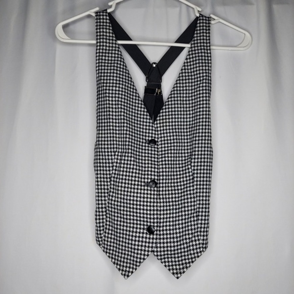 Anxiety Halter Gingham Button Vest Juniors Large V-Neck‎ Adjustable 90s Y2K